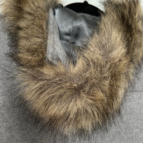 J. Crew Gray Pea Coat with Fur Trim - Picture 7 of 11